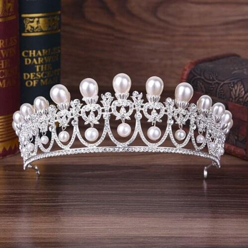 Pearl Tiara Bride Hair Ornament Wedding Hair Accessories Princess Crown for Girls Women Hair Jewelry Gold Crowns Bridal Tiaras