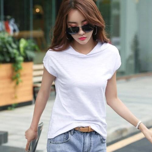 Poleras De Mujer Hooded Short Sleeve T Shirt Women Cotton 2021 Summer Tops Korean Fashion Tshirt Woman Clothes Tee Shirt Femme