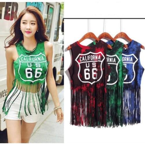 DS Nightclub Performance Service Hip Hop Sequins Jazz Stage Equipment T-shirt Short Sleeves Coat 3 Color Tassel Hem