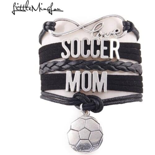 Infinity love soccer mom women bracelet stacks football charm leather wrap bracelets & bangles for women jewelry accessories