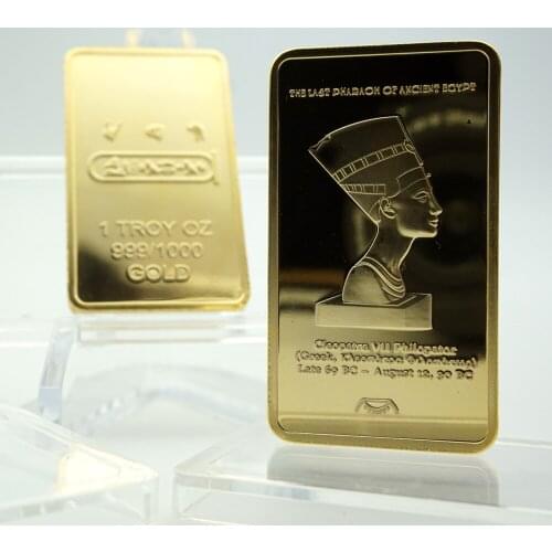 Gold Bullion Egypt Queen Cleopatra VII Philopator Pyramid 1 Troy OZ 999/1000 Gold Bars 50*28*3mm Replica Coins Collectibles
