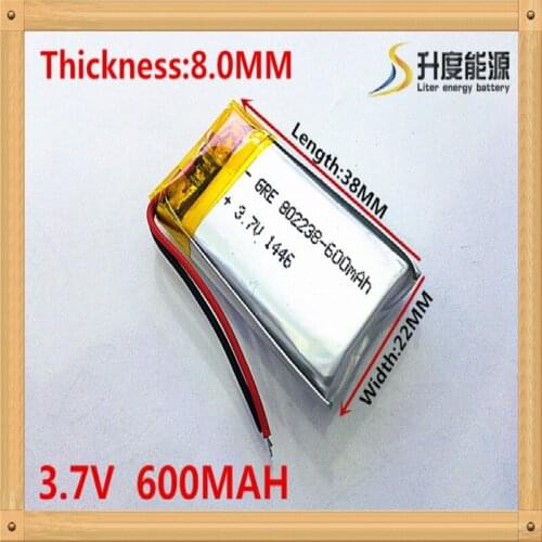 1pcs/lot Free shipping Dual handsome 3.7V lithium polymer battery 802238 300mah MP3 MP4 MP5 small toys