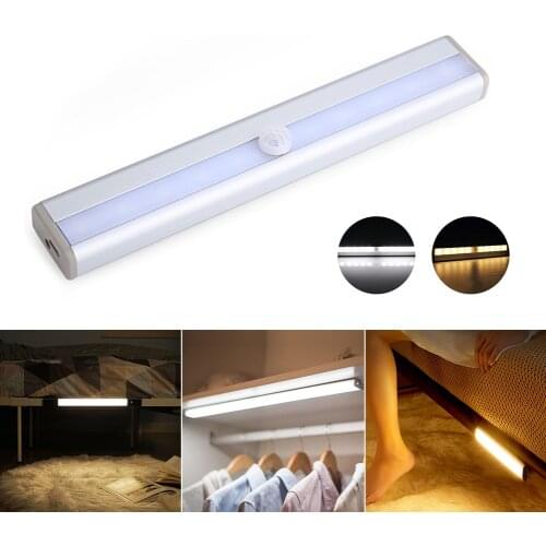 10 LED Wireless Motion Sensor Cabinet Light Magnetic Stick-on USB Rechargeable Sensor Lights for Kitchen Bedroom Closet Bathroom