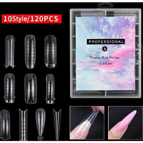 120pcs Clear Dual Nail Forms Full Cover Quick Building Gel Mold Tips Nail Extension DIY Nails Accessoires Manicure Tools