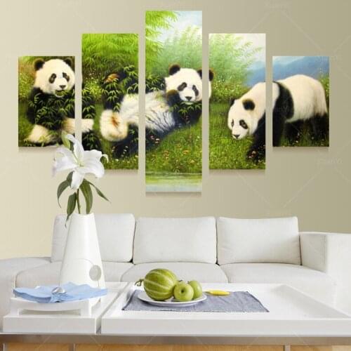 5 Panel Modern Printed Animal Bearcat Panda Painting Picture Canvas Wall Art Cuadros Home Decor For Living Room Unframed PR1053