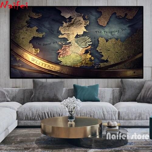 5D DIY Diamond Painting Kingdoms Word Map Wall Art Full Square Round Drill Embroidery Cross Stitch Mosaic Rhinestone Home Decor