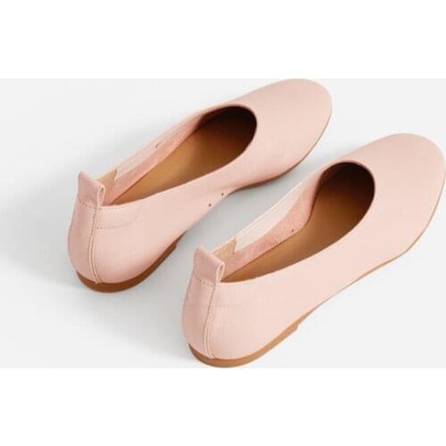 Round head leather shallow mouth ballet flat sole casual grandma single shoe