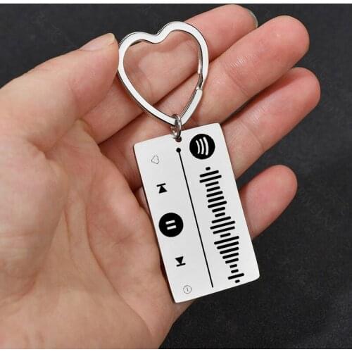 Heart Shaped Key Ring Spotify Scan Code Keychains Women Men 2021 Fashion Gift Laser Engraving Spotify Song Music Code Keychain