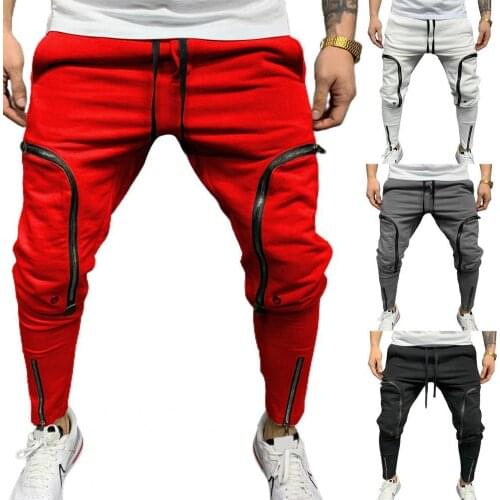Casual Men Pants Solid Color Drawstring Casual Multi Zippers Pockets Trousers Streetwear Multi Zippers Pockets Jogger Trousers