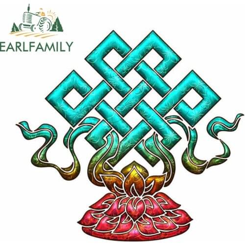 EARLFAMILY 13cm x 12.5cm for Tibetan Endless Knot Lotus Buddhism Car Sticker Auto Windshield Bumper Decal Waterproof Sunscreen