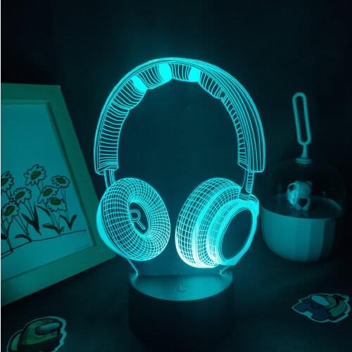 Headset Earphone 3D Lava Lamp LED RGB Neon Acrylic Touch Night Light Cool Colorful Gift Bedroom Bedside Table DeskTop Decoration