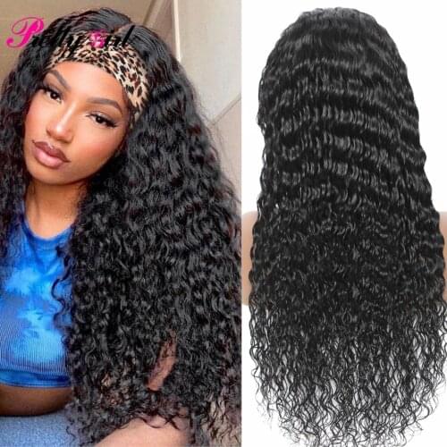 Deep Wave Human Hair Headband Wigs 180% Density Brazilian Remy Hair For Black Woman Headband For Hair Headbands For Hair Woman
