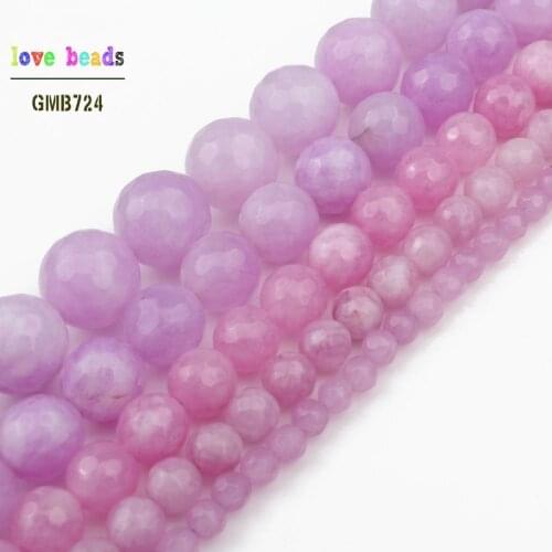 Faceted Light Purple Chalcedony Round Loose Stone Spacer Beads For Jewelry Making 4/6/8/10/12 mm DIY Bracelet Necklace