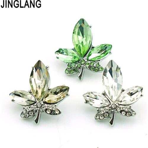 JINGLANG Free Shipping Fashion 3 Color Crystal Leaf 18mm Snap Button Metal Clasp Interchangeable Bracelets Jewelry Accessories