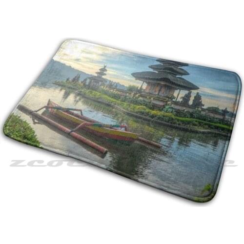 Canoe On Body Of Water With Pagoda Background Soft Mat Doorway Non-Slip Water Uptake Carpet Boat Canoe Nature Trees Adventure