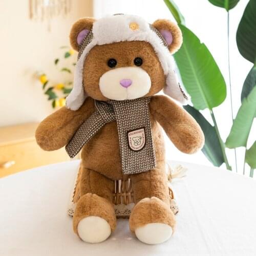 Kawaii Cartoon Stuffed Hat Bear Plush Soft Creative Cushion Pillow Birthday Gift for Children Baby Birthday Accompany Sleep Toy