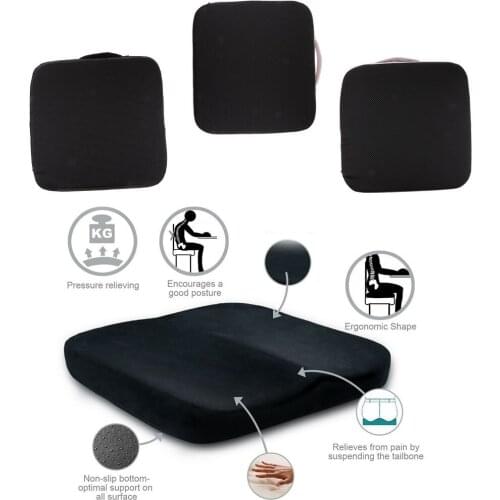 Square Memory Foam Seat Cushion Chair Pad, Carry Handle, Removable Cover