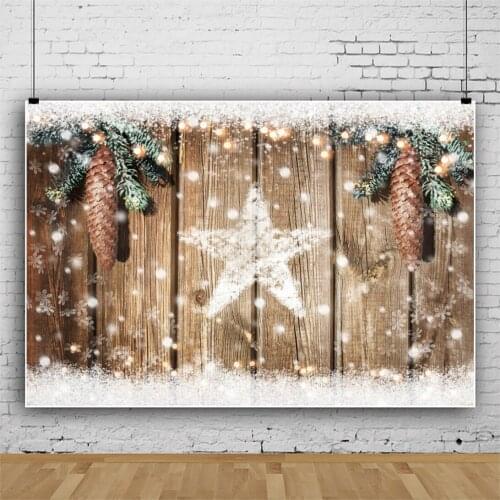Laeacco Old Wooden Boards Christmas Snowflake Silver Glitters Banner Poster Photographic Background Photo Backdrop Photostudio