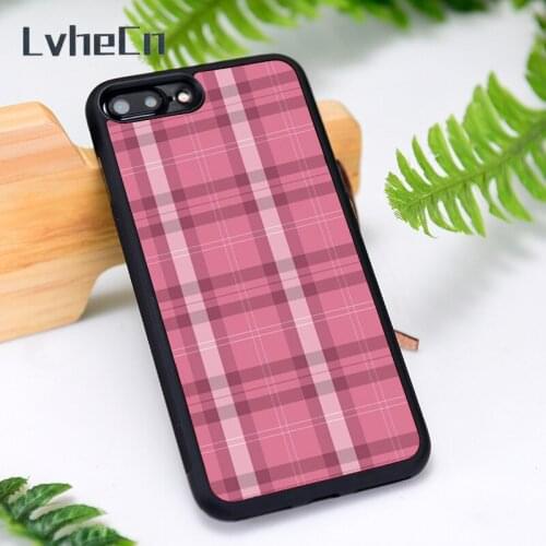 LvheCn Silicone Rubber Phone Case Cover for iPhone 6 6S 7 8 Plus X XS XR 11 12 Mini Pro Max berry pink plaid
