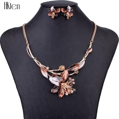 MS1504620 Fashion Jewelry Sets Choker Necklace Colorful Flower Pendant Rose Gold Necklace Earrings Set Collar Bridal Jewellry