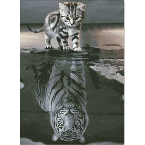 Kitten reflection in the water cross stitch package sets aida 18ct 14ct 11ct white cloth kit embroidery DIY handmade needlework