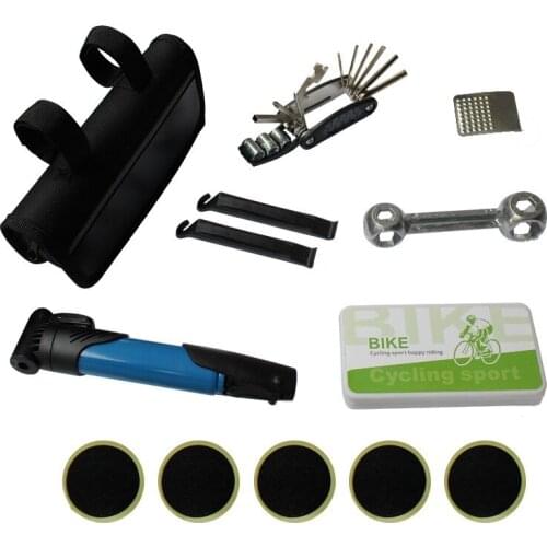 Bike Tire Repair Tool Kits Mini Bicycle Tire Pump Tire Puncture Repair Kit Bike Multi Tool Set with Portable Bike Bag