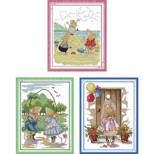 The Lovely Mouse Patterns Cross Stitch Embroidery Kits 14CT 11CT Counted Printed on Canvas DIY DMC Cross Stitch Kits Needlework