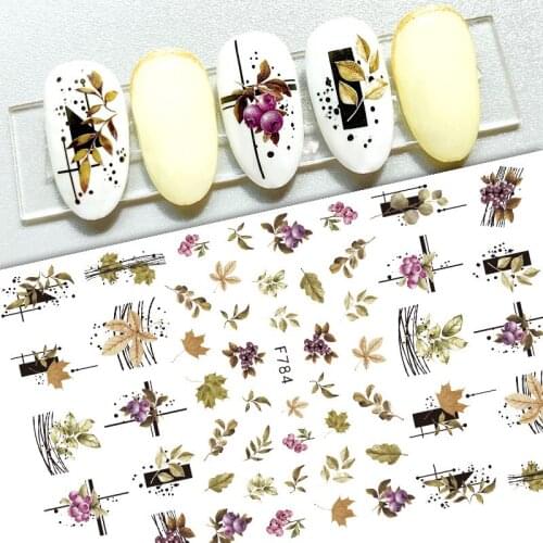 3D Summer Autumn Nail Art Stickers Fashion Adhesive Tips Maple Leaf Decals Fall Foliage with Lines for Nails Manicure Decoration