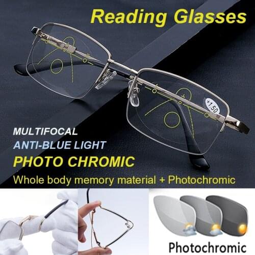 2021 New Photochromeic Reading Glasses Men Multifocus Reading Glasses Women Anti Blue Light Glasses Car Driving Glasses UV400