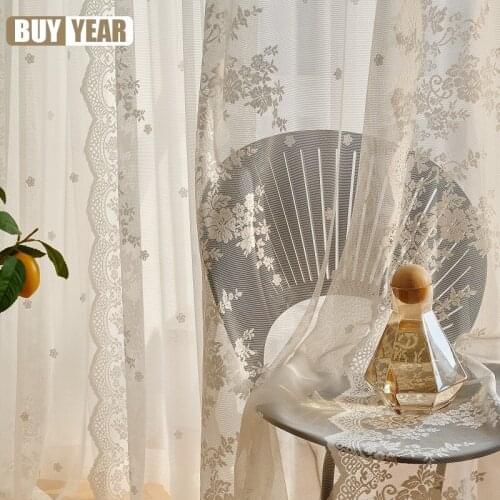Warp-knitted Curtains for Living Dining Room Bedroom Lace Impenetrable French Lace Window Screening White Gauze Blackout Curtain