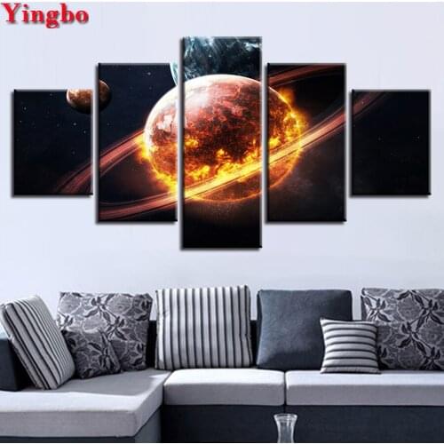 Full Square Round DIY 5D Diamond Painting 5 Piece Outer Space Paintings Diamond Embroidery Mosaic Picture Of Rhinestone