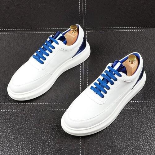 Korean style mens casual white shoes lace-up original leather shoe breathable streetwear platform footwear young trend sneakers
