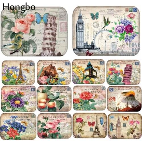 Hongbo Paris London Flower Pattern Anti-Slip Carpet Door Mat Doormat Outdoor Kitchen Living Room Floor Mat Rug