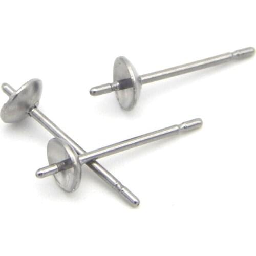 50pcs 316L Stainless Steel Gold Color Blank Post Earring Stud Tray with 3 4 5 6 8mm Pad for DIY Pearl Earring Jewelry Making