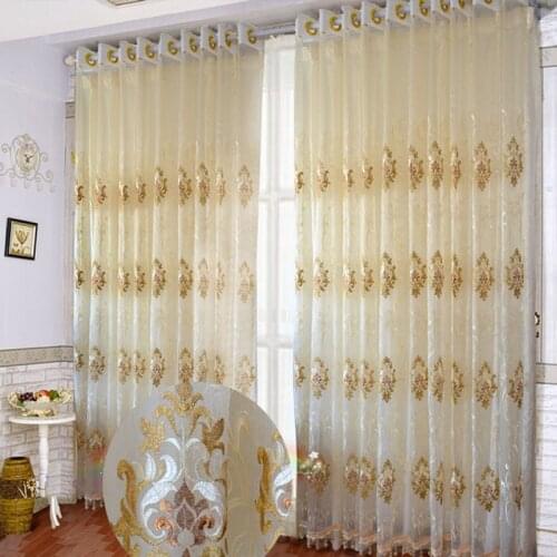 Luxury Beige Embroidered Tulle Curtains for Living Room Window High Quality European Style Bedroom Balcony Decorations