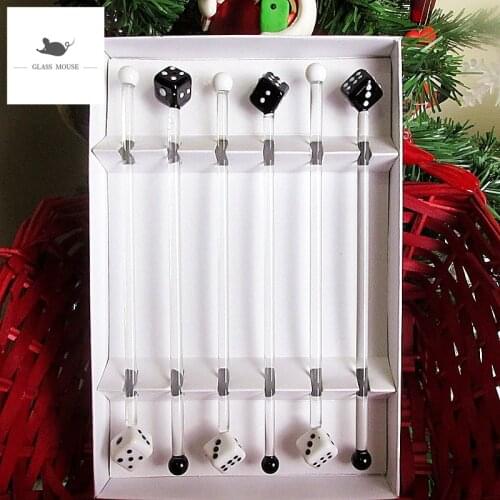 6pcs custom glass Cocktail Drink Stirrer Swizzle Stick coffee stirrer Bar tableware glass Square shape head ornament drink mixer