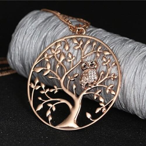 Vintage Small Owl Pendant Necklace Tree of Life Women Rose Gold Silver Color Chain Crystal Long Necklaces & Pendants Jewelry