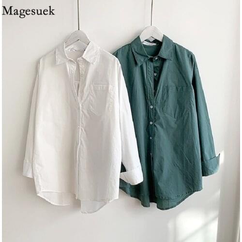 Autumn Loose Cotton Shirt Women Casual Long Sleeve Solid White Woman Shirts Single-breasted Ladies Blouse Chemise Femme 16309