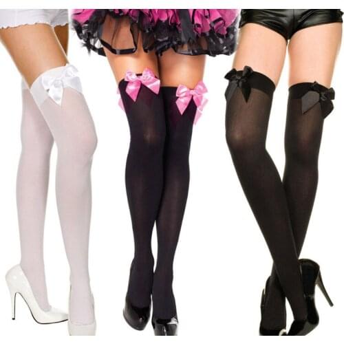 Women Thigh High Stockings Beautiful Satin Bow Extra Long Socks for Party Carnival Prom
