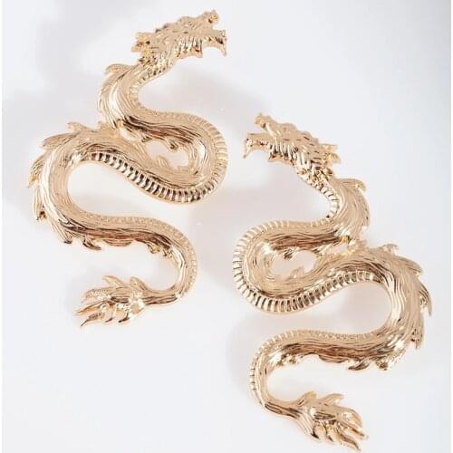 Chic Gold Tone Fiery Dragon Long Earrings For Women 2020 Stunning Brand Jewelry Dragon Earings Femme Bijoux