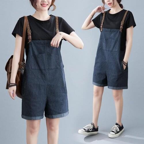 Straight Denim Shorts Bib Women 2021 Slim Korean Thin Pants Jeans Loose Wide-leg Overalls Jumpsuit Trousers Streetwear