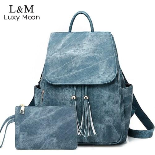 Women Backpack Vintage 2Pcs Schoolbags for Teenager Girls Casual Leather Daypacks Multifunction Female Travel Backpacks XA501H