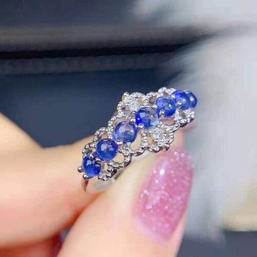 Fine Natural Sapphire/Opal Geometry Gem Ring S925 Sterling Silver Fashion Charming Jewelry for Women MeiBaPJFS