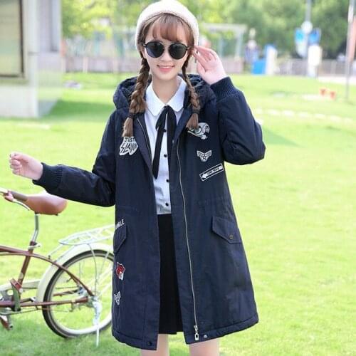 College style Girls winter coat junior high school students Korean version of the thickening plus velvet windbreaker coat F429