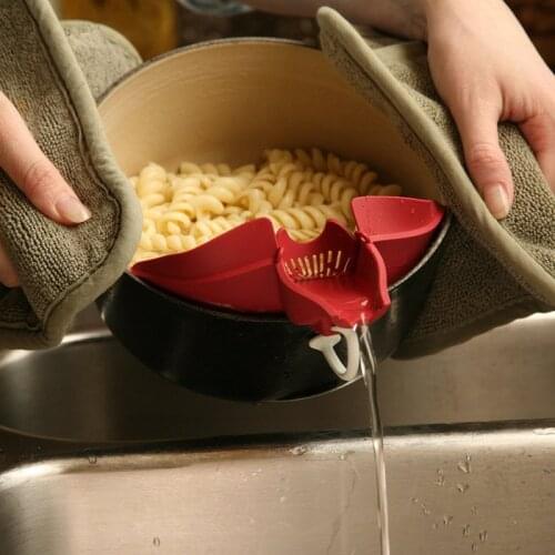 1PC Silicone Anti spill Rice Fruit Wash Colanders Kitchen Pan Strainer Clip on Pasta for Draining Liquid Cooking Tools OK 0469