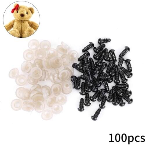 100Pcs/Bag DIY Doll Toy Eyes Black Plastic Safety Eyes Puppets Doll with Washers