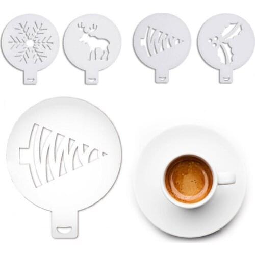 4Pcs/Pack Coffee Stencils Mold Christmas Series Pattern Decorative Tool Reusable Coffee Foam Spray Stencils Kitchen Accessories