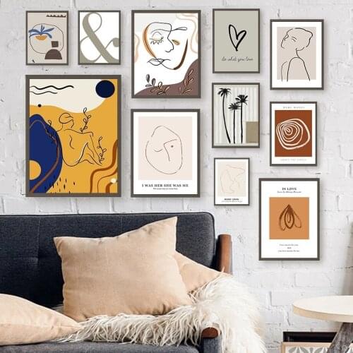 Abstract Girl Lines Tree Leaf Canvas Painting Minimalist Wall Art Nordic Poster and Prints Pictures for Living Room Home Decor