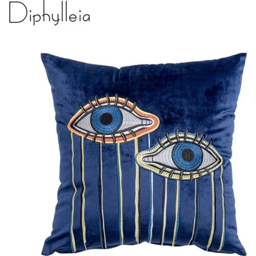 Diphylleia Velvet Pillowcase Nordic Style Embroidery Designs Abstract Eye Cushion Cover 45x45cm Sofa Living Room Ready to Ship