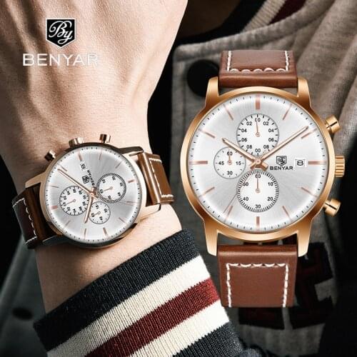 BENYAR 2021 Brand Quartz Leather Watch Casual Fashion Luminous Hands Classic Waterproof Jinying Clock Mens Watch Reloj Hombre